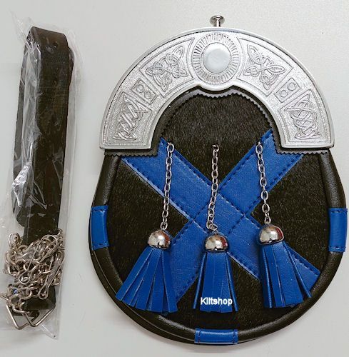 Sporran Celtic 3 tassels, Blauw kruis
