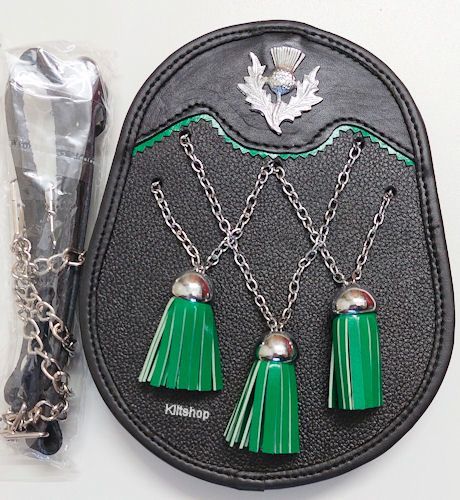 Sporran Celtic 3 tassels, groen