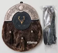 Sporran Celtic, hert, 3 tassels, bruin